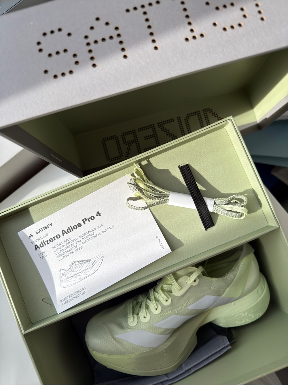 Adidas x Satisfy Running Adizero Adios Pro 4 Women’s Running Shoes — Pale Green